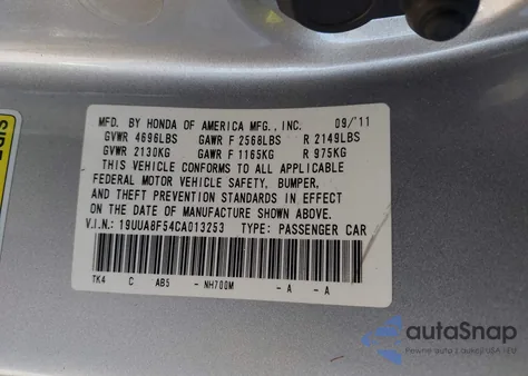 2012 Acura Tl Tech Auto from USA, damaged, VIN 19UUA8F54CA013253